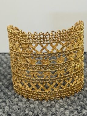 Stella & Dot Alila Lace Gold Cuff Bracelet Statement Piece